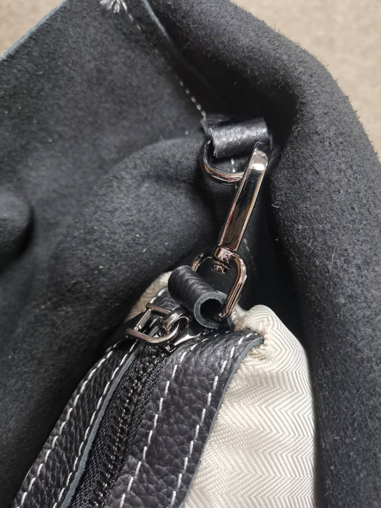 Leather Soft Hobo Bag in Black