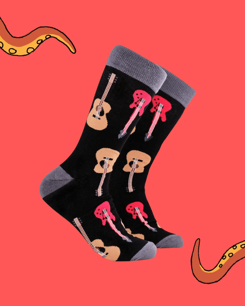 Electric Acoustic Guitars Crew Socks - Pink Poodle Boutique - 