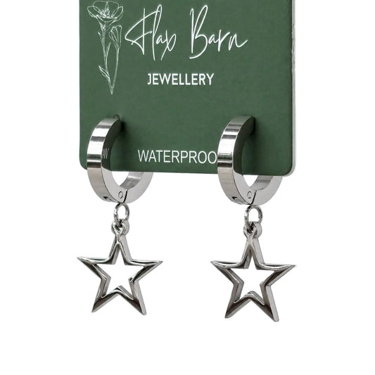 Tarnish Resistant Star Outline Huggies in Silver