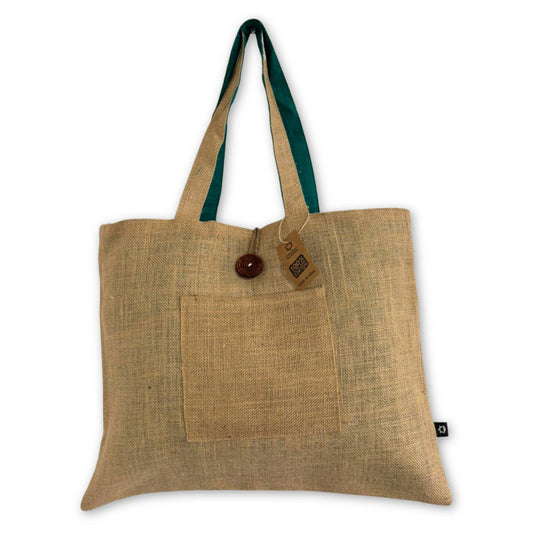 Jute & Cotton Reversible Big Bag in Teal