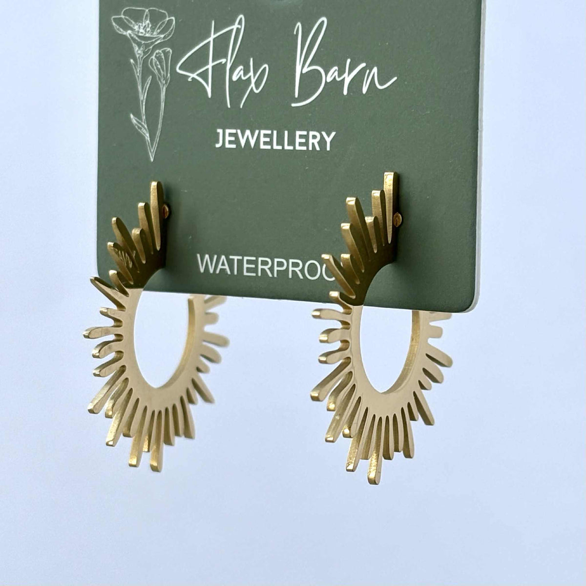 Tarnish Resistant Sunburst Stud Earrings in Gold