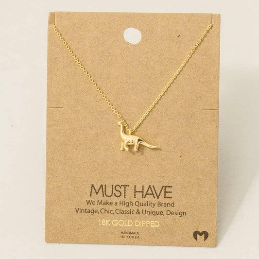 Gold Dipped Brachiosaurus Dinosaur Pendant Necklace