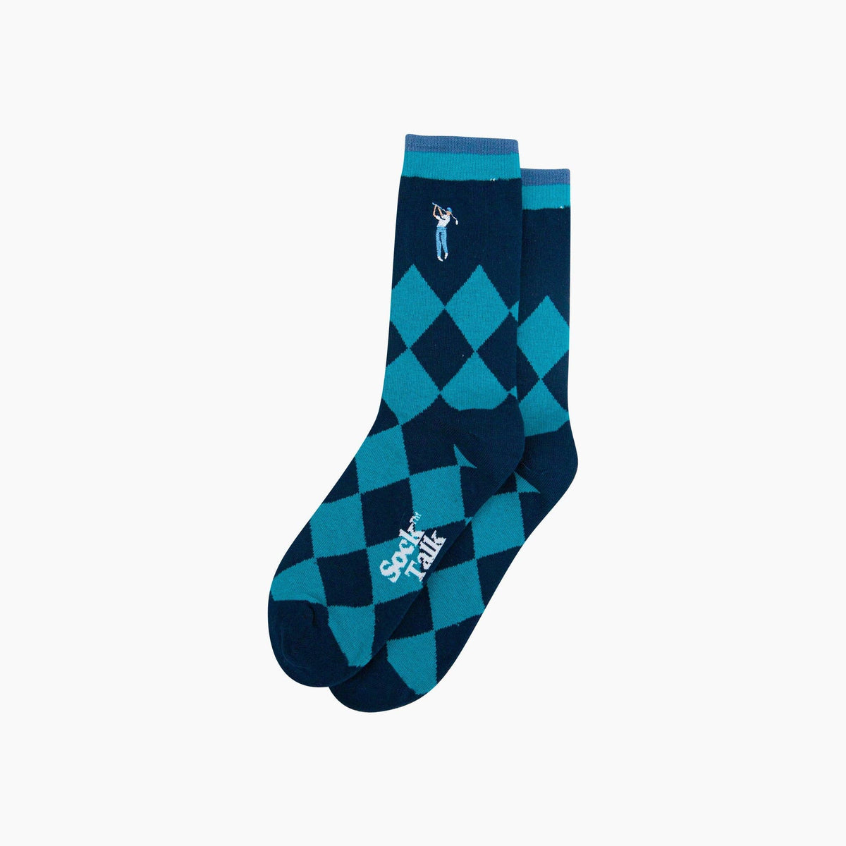 Embroidered Golfer Argyle Combed Cotton Socks in Blue