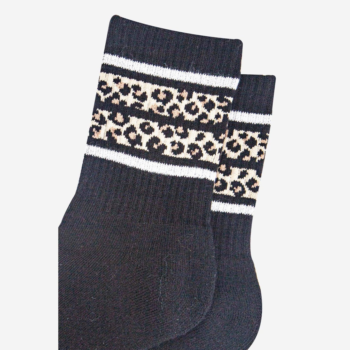 Leopard Stripe Black Organic Cotton Sport Socks