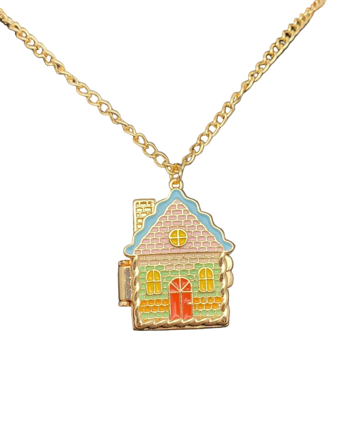 Enamel House Locket Charm Necklace
