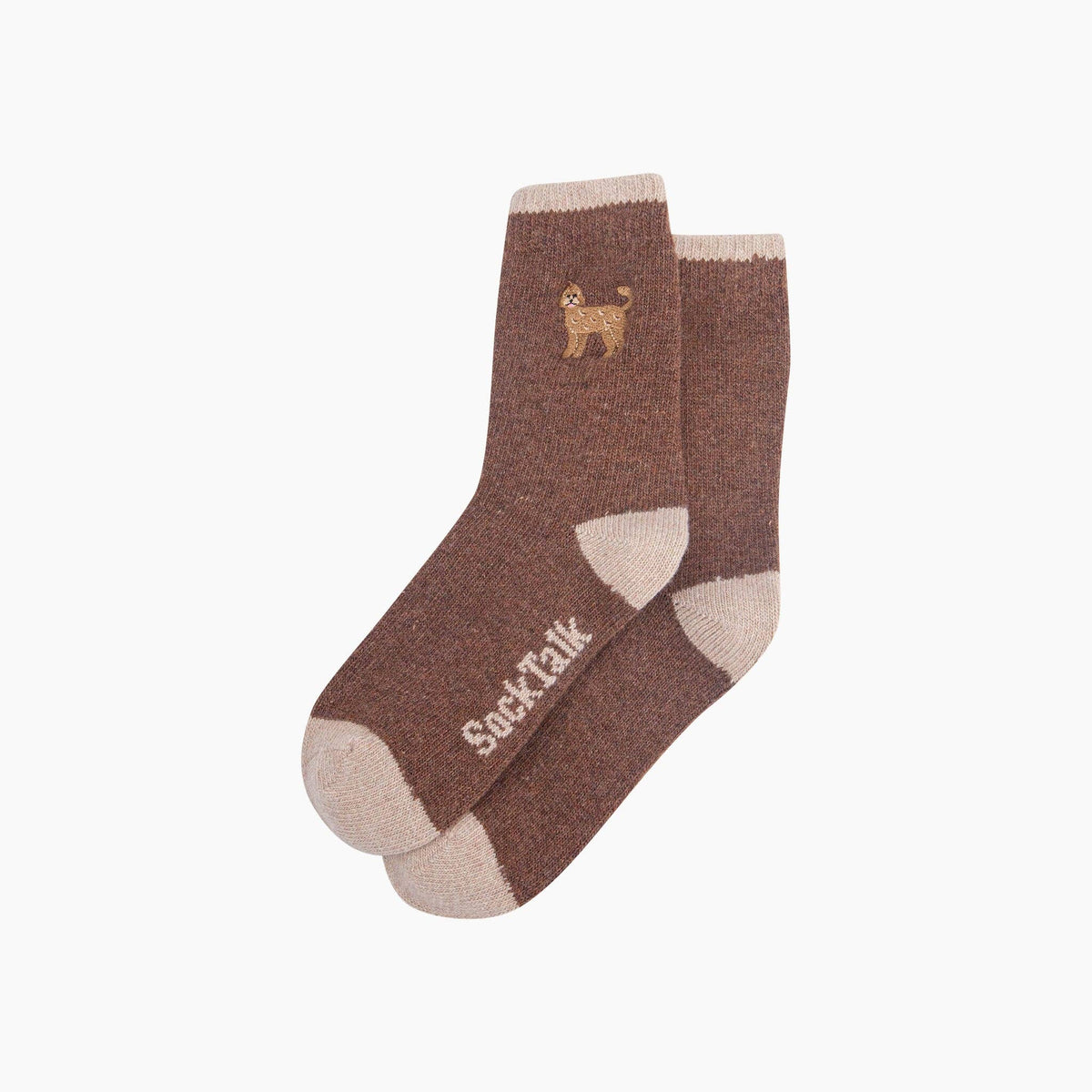 Labradoodle Embroidered Wool Socks in Brown