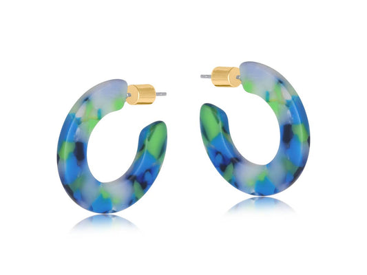 Camille Flat Oval Resin Hoop Earrings in Blue