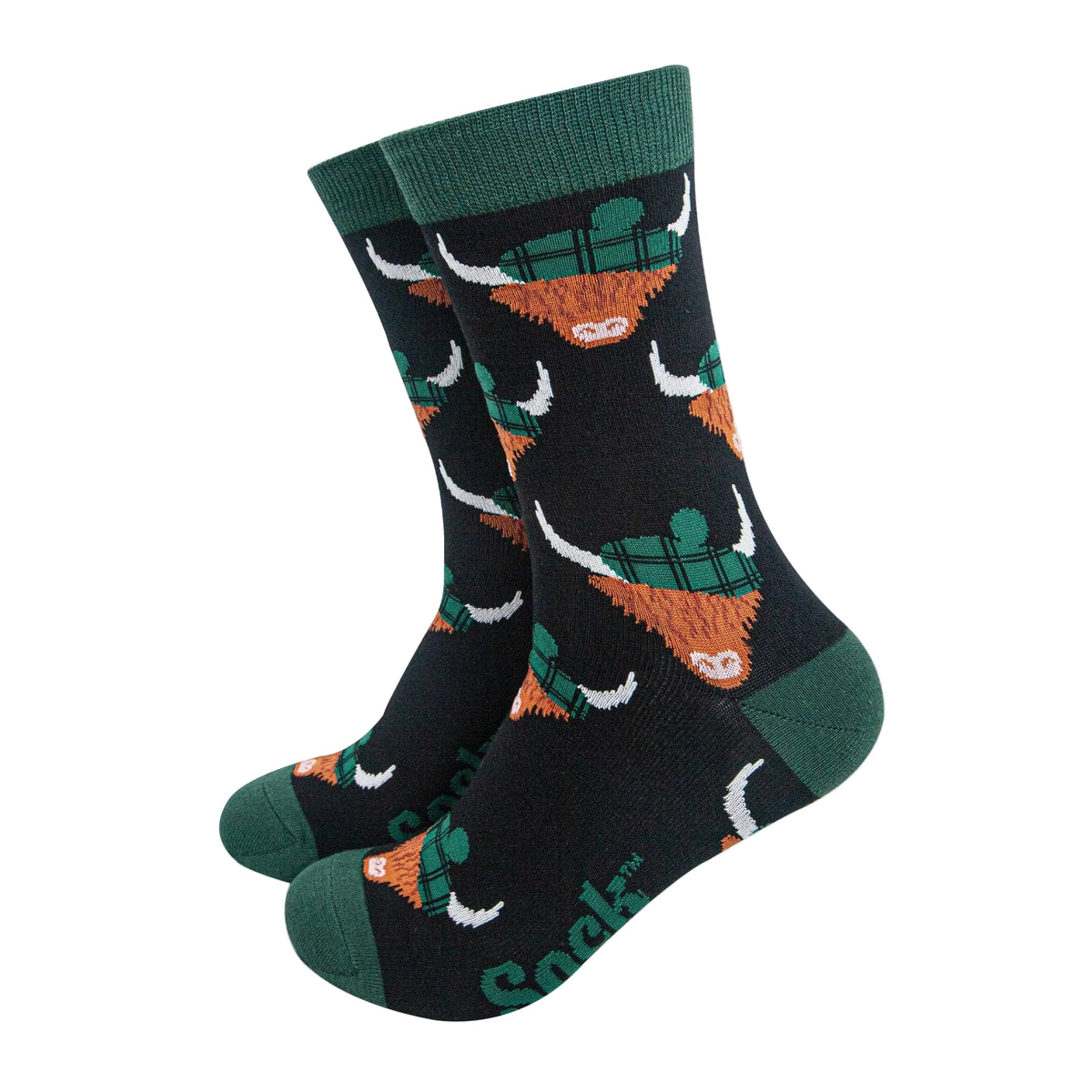 Black & Forest Green Highland Cow Bamboo Crew Socks