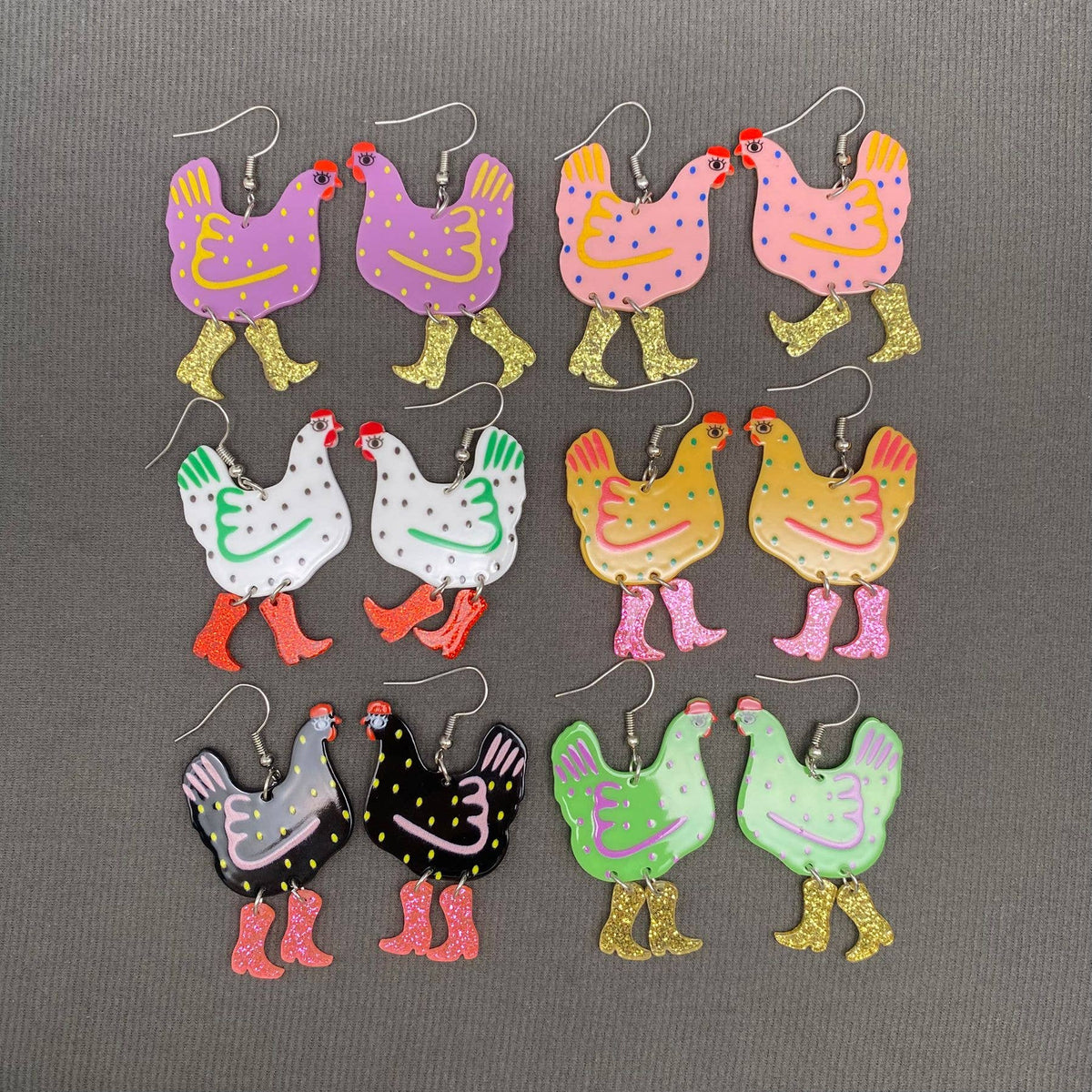 Acrylic Cock Rooster Dangle Earrings