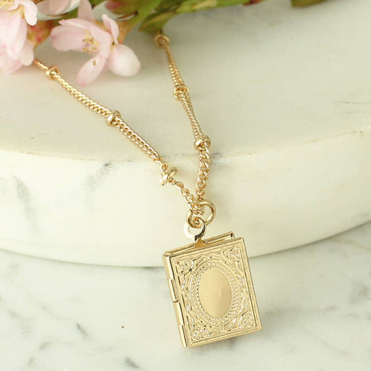 Secret Diary Gold Book Locket Necklace