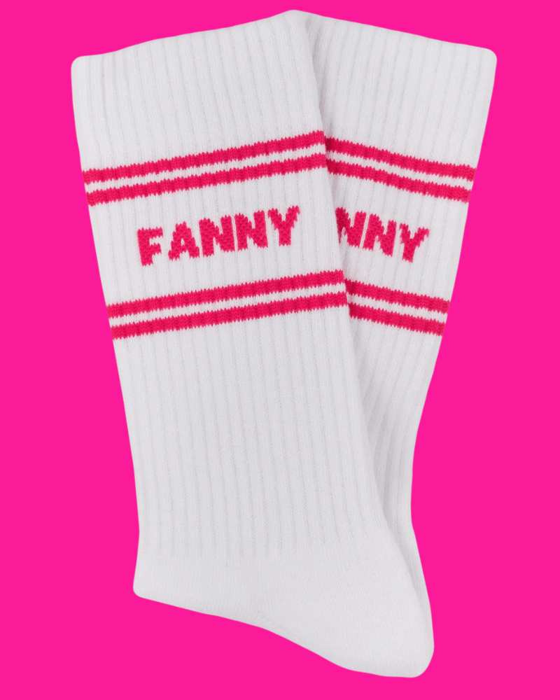 Fanny Sweary Sport Socks White & Pink - Pink Poodle Boutique - SS00730S
