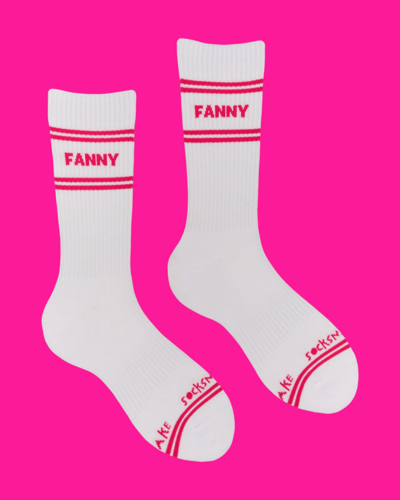 Fanny Sweary Sport Socks White & Pink - Pink Poodle Boutique - SS00730S