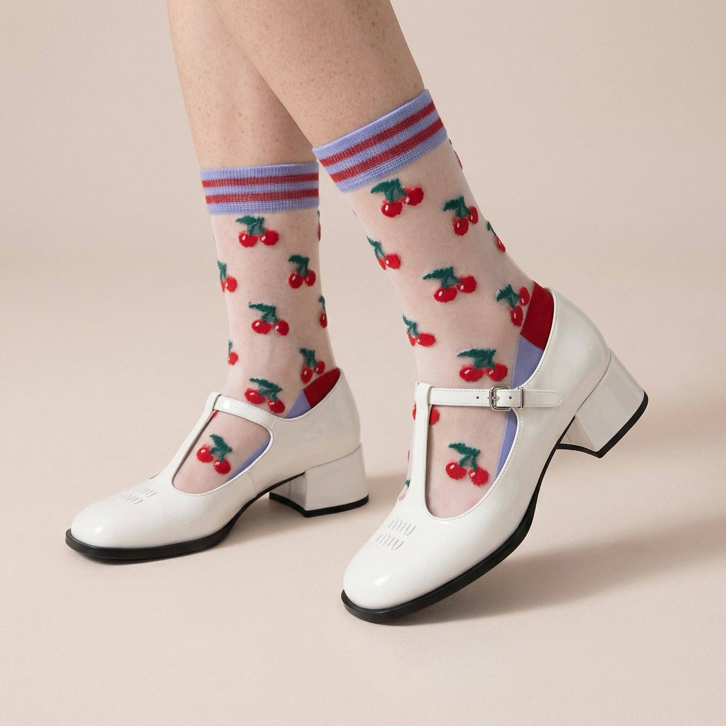 Cherry Fruit Combed Cotton Sheer Pop Socks
