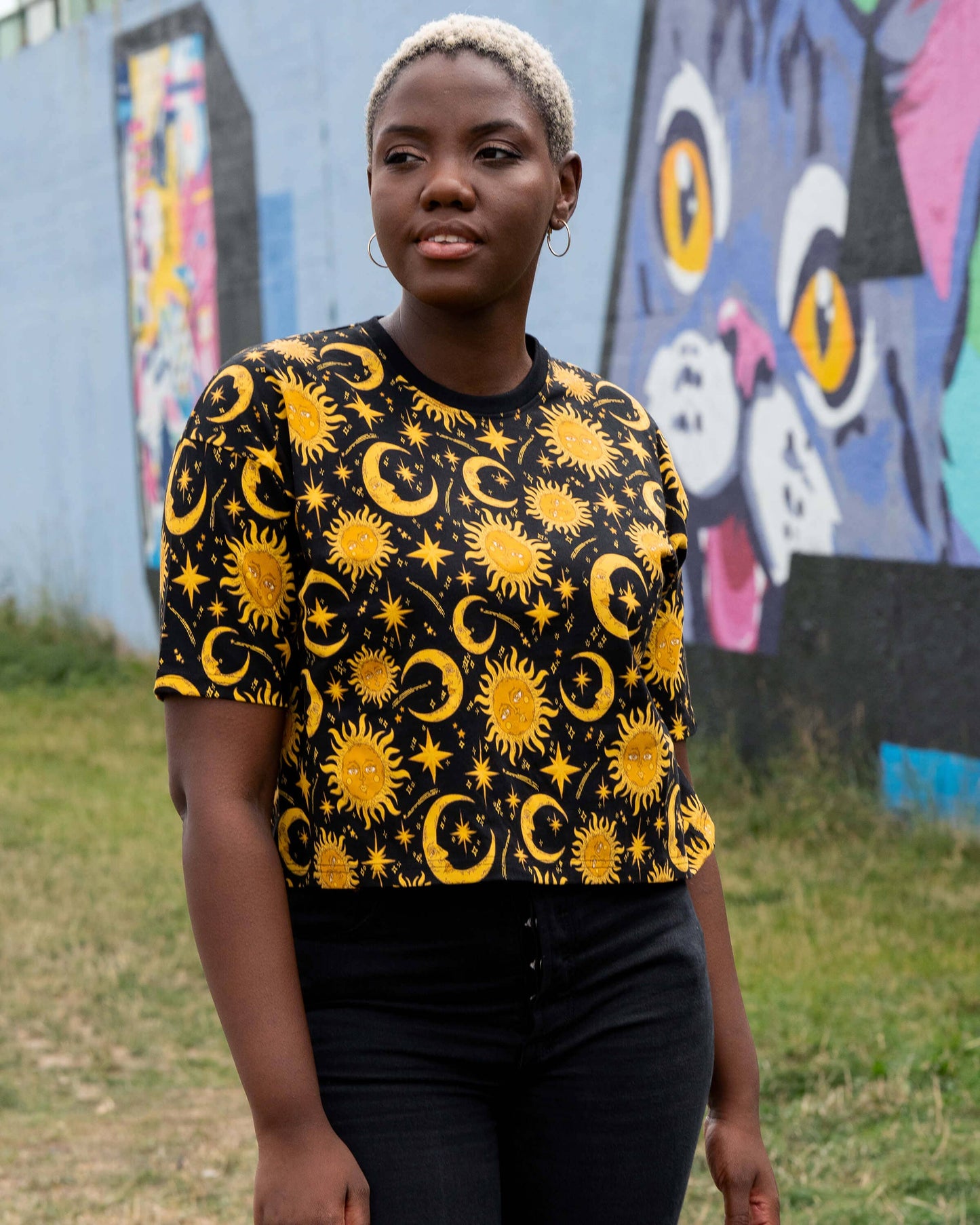 Celestial Sun and Moon Cropped Boxy Tee by Rebel Romance