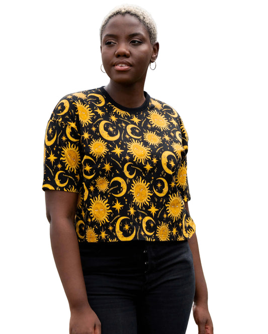 Celestial Sun and Moon Cropped Boxy Tee by Rebel Romance