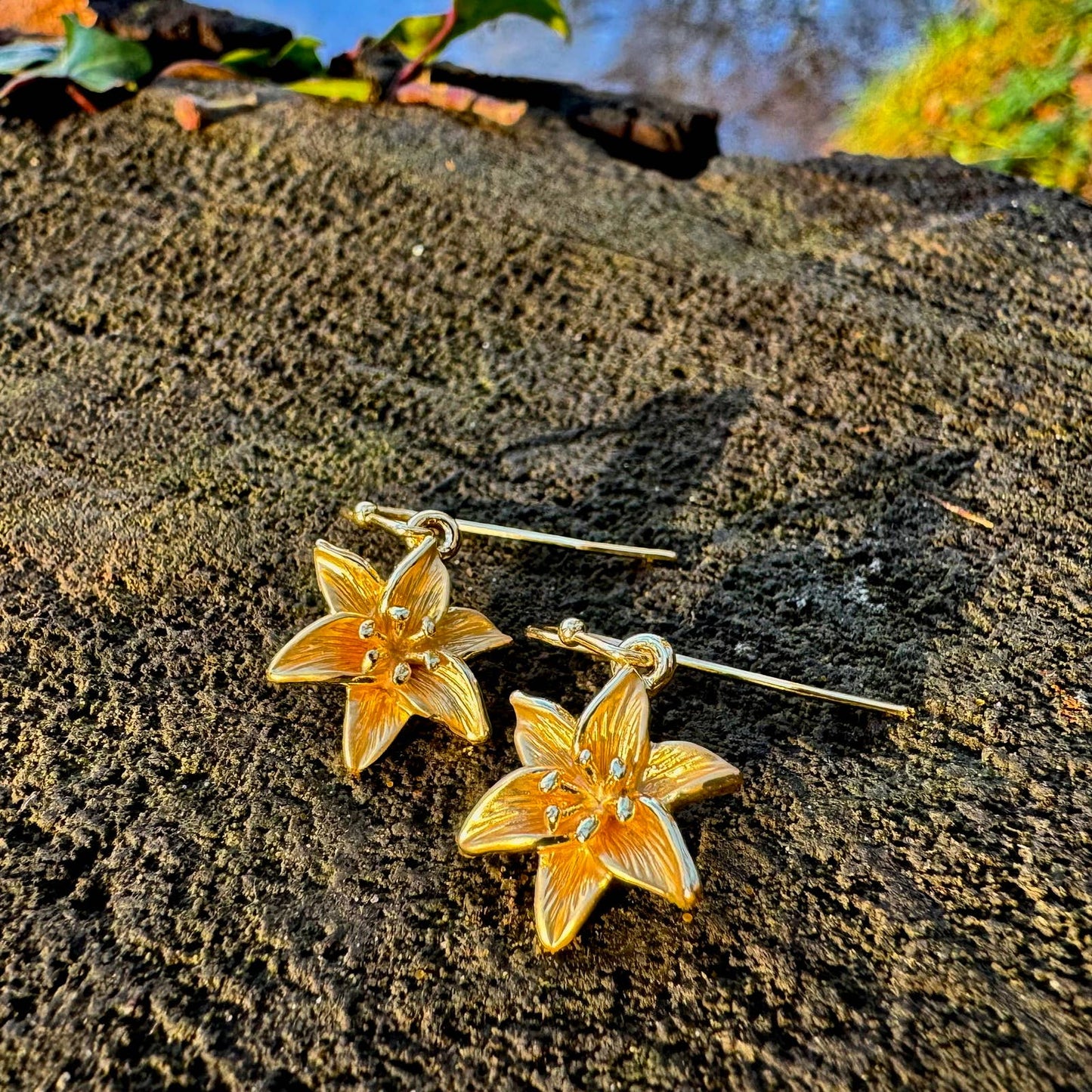 Gold Lily Drop Earring 14k Gold Plated