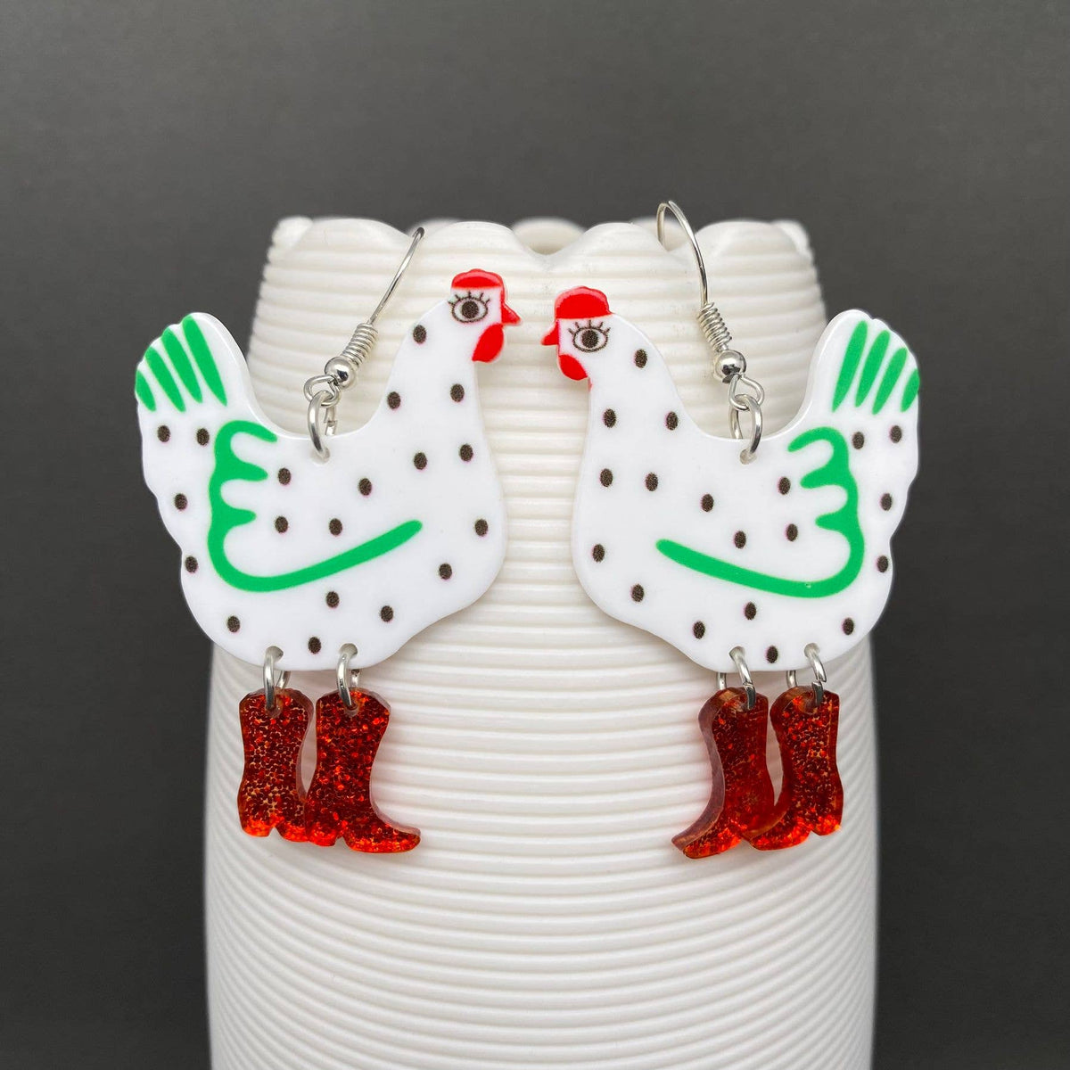 Acrylic Cock Rooster Dangle Earrings