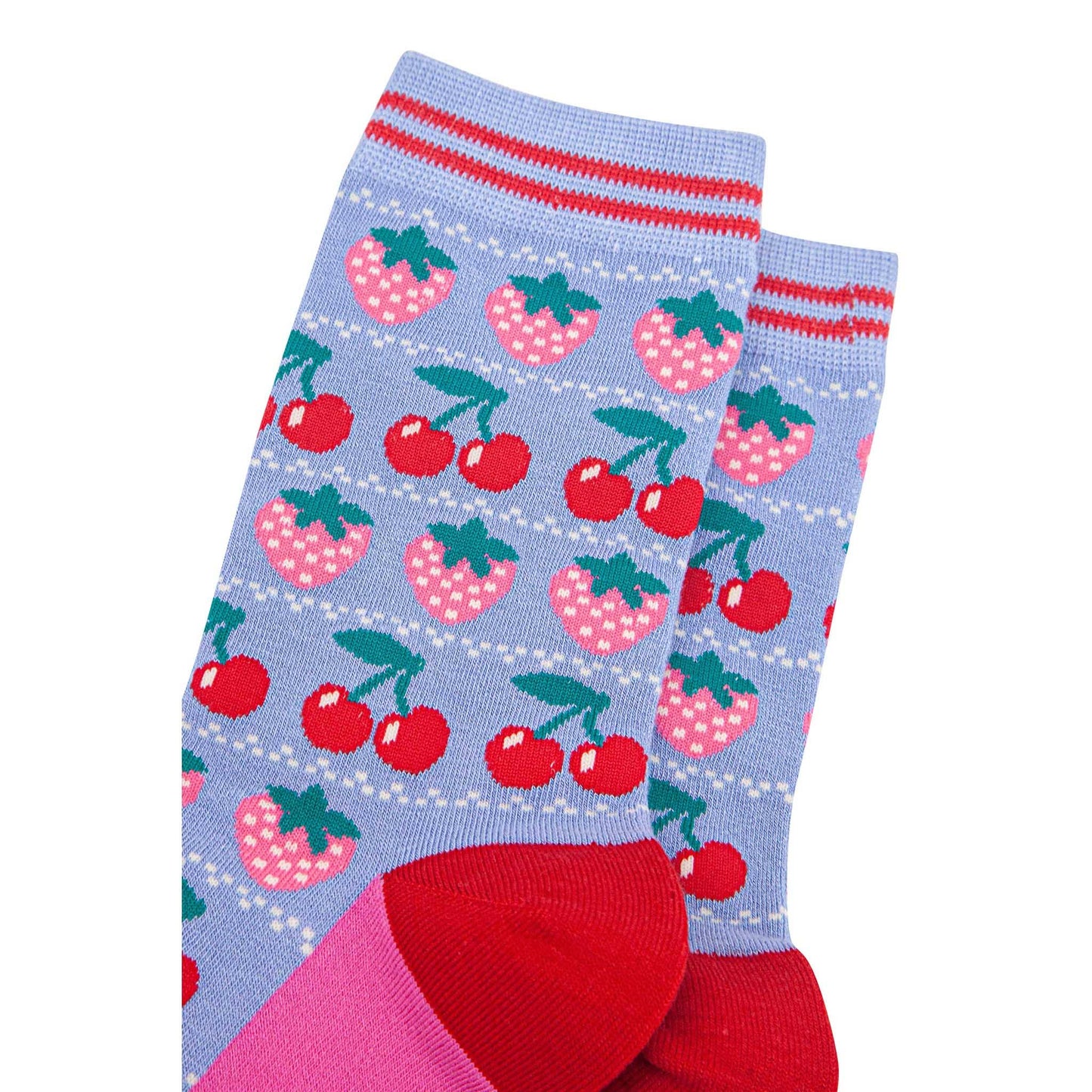 Strawberries & Cherries Bamboo Socks in Light Blue