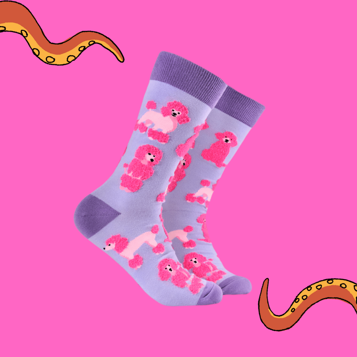Fluffy Pink Poodle Crew Socks - Pink Poodle Boutique - S2786S - PURPLE
