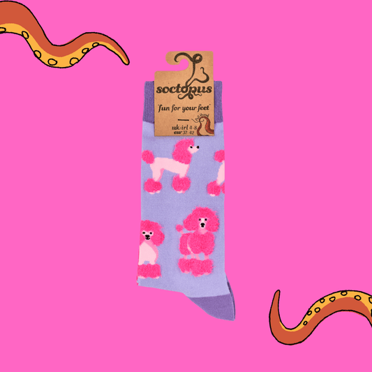 Fluffy Pink Poodle Crew Socks - Pink Poodle Boutique - S2786S - PURPLE