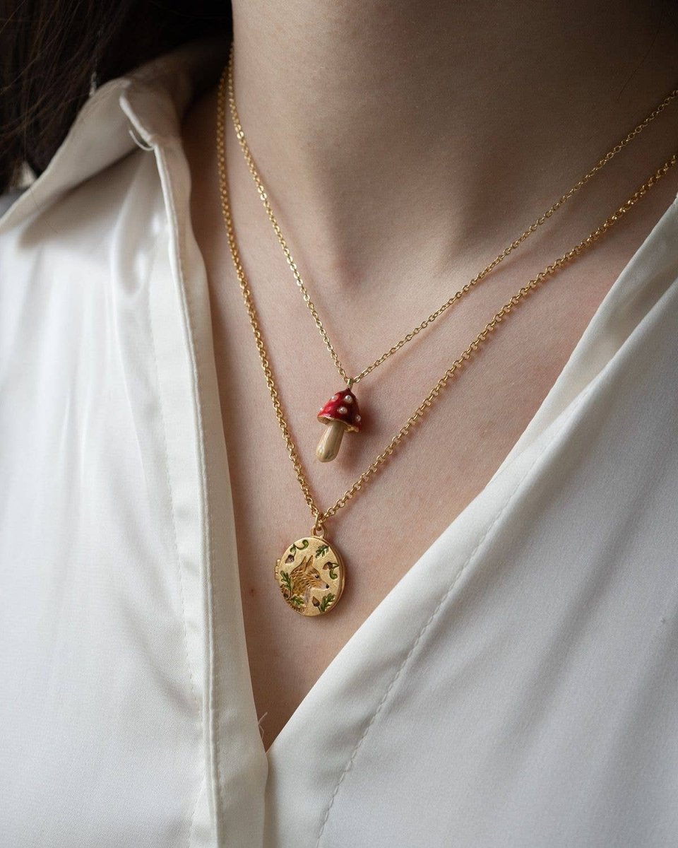 Fox & Acorn Oval Chain Locket Necklace - Pink Poodle Boutique - 