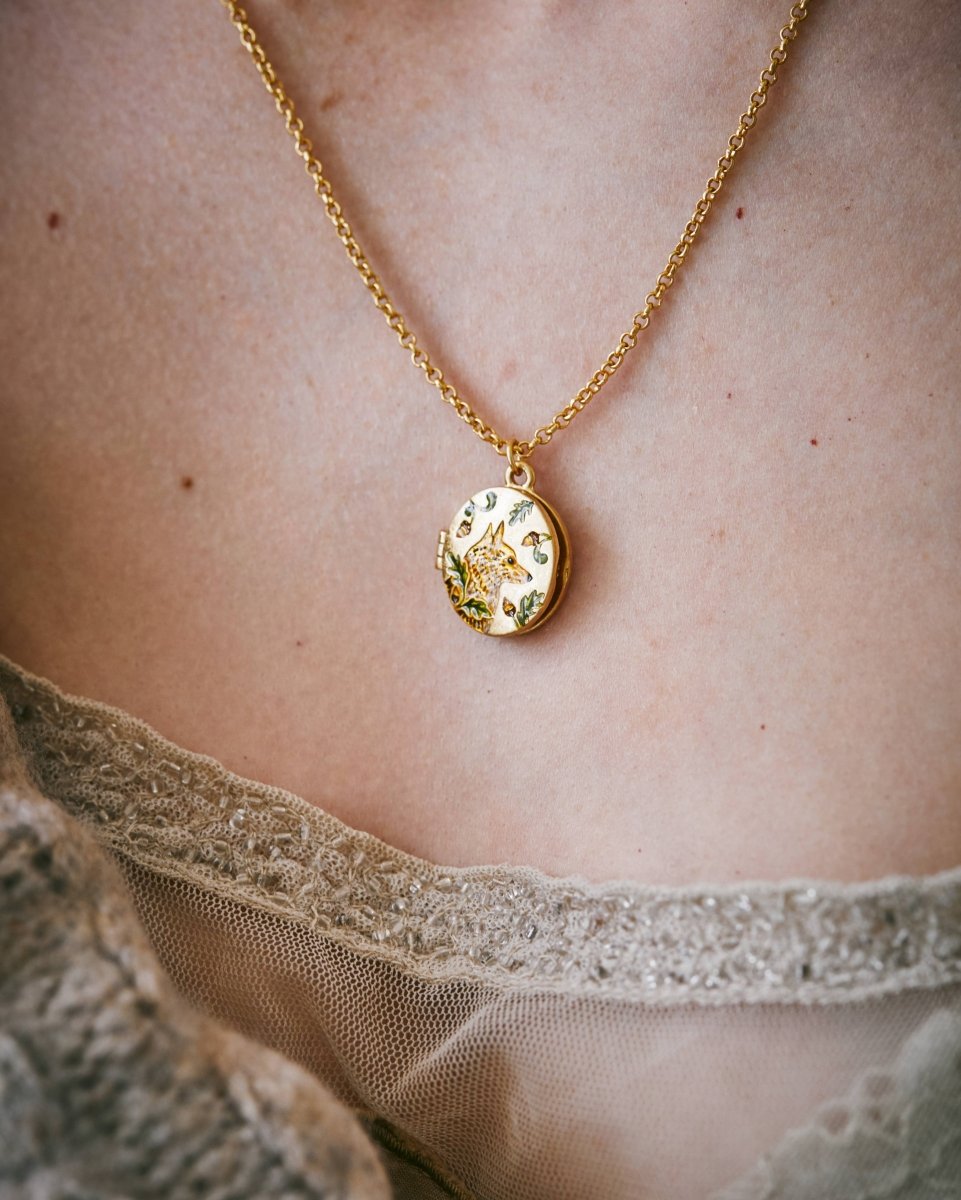 Fox & Acorn Oval Chain Locket Necklace - Pink Poodle Boutique - 