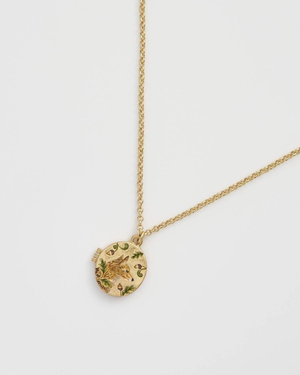 Fox & Acorn Oval Chain Locket Necklace - Pink Poodle Boutique - 