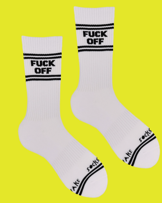 Fuck Off Sweary Sport Socks White & Black - Pink Poodle Boutique - SS004OS