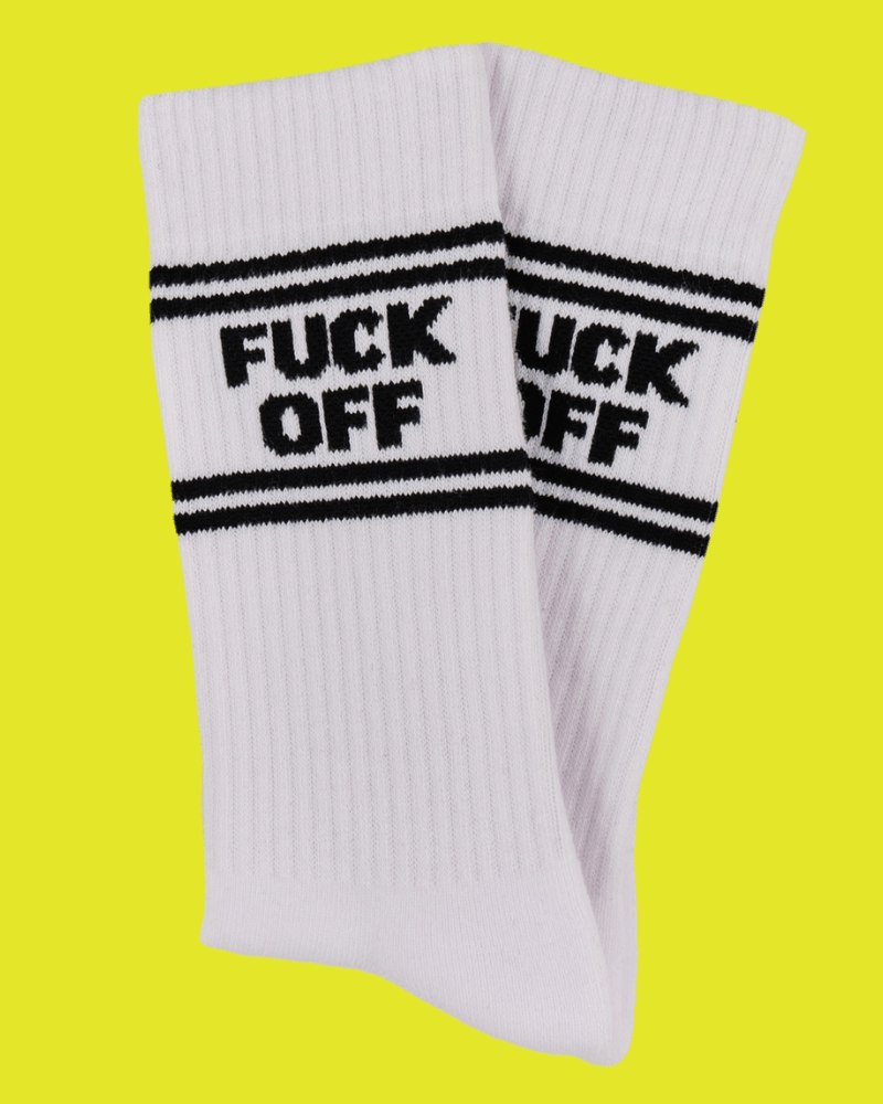 Fuck Off Sweary Sport Socks White & Black - Pink Poodle Boutique - SS004OS