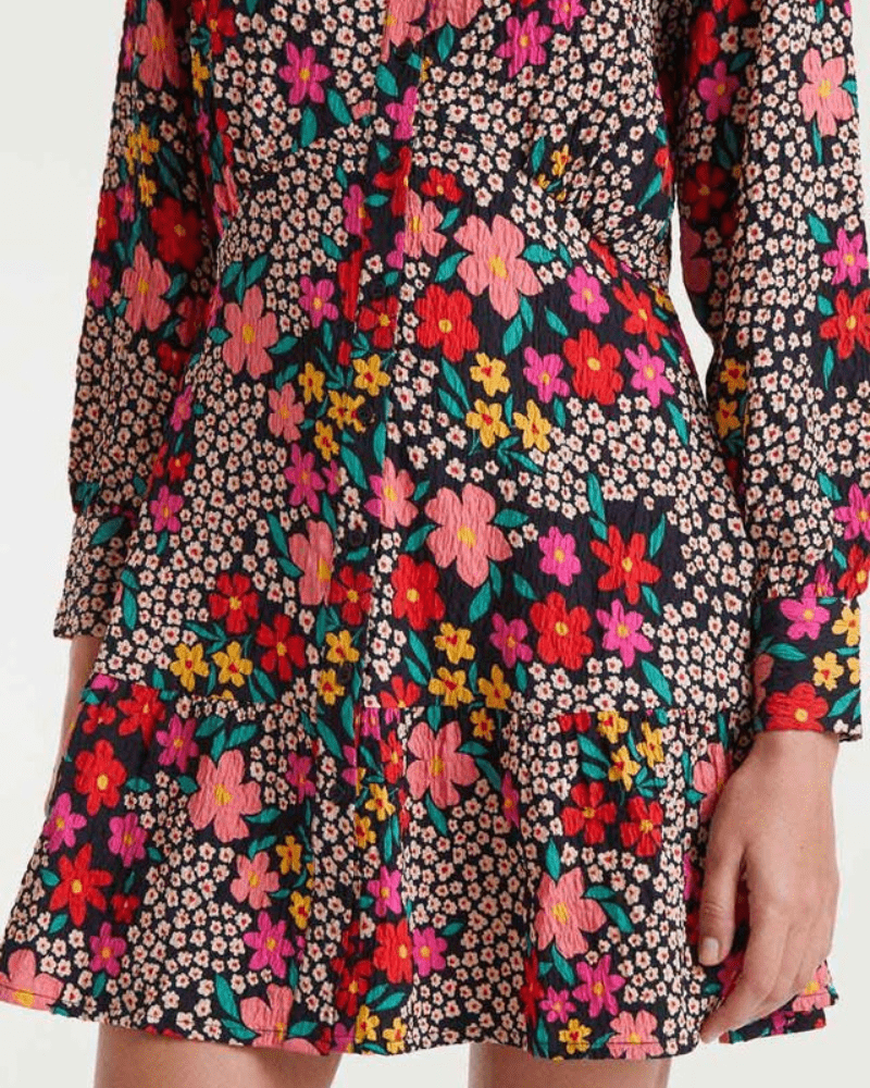 Giardino Seersucker Floral Mini Dress - Pink Poodle Boutique - 53C/41003-S