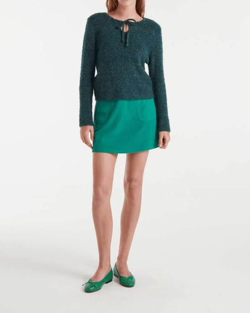 Green Corduroy Mini Skirt - Pink Poodle Boutique - 53C/11043 - S