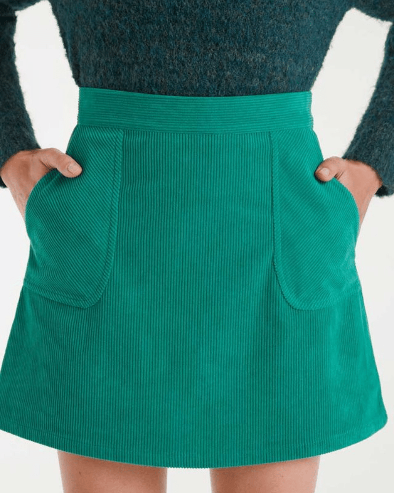 Green Corduroy Mini Skirt - Pink Poodle Boutique - 53C/11043 - S