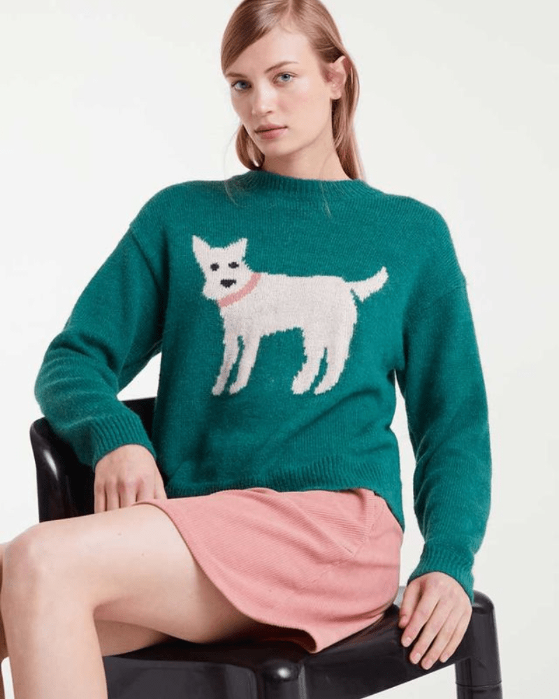 Green Jacquard Schnauzer Terrier Jumper - Pink Poodle Boutique - 53C/10221-S