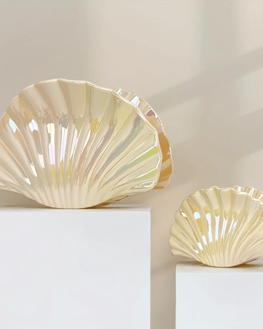 Iridescent Sea Shell Hair Claws in Cream - Pink Poodle Boutique - CLAW - SHELL LRG CREAM