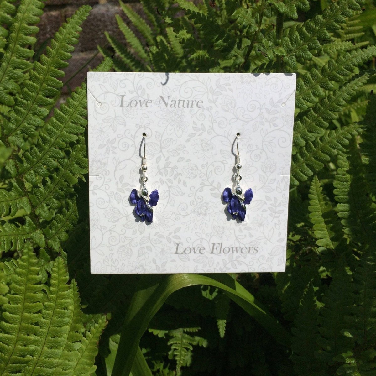 Iris Violet Blue Flower Drop Hook Earring - Pink Poodle Boutique - ATH629