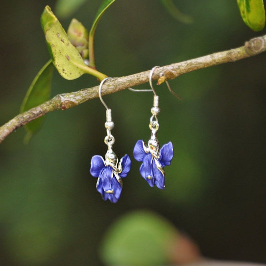 Iris Violet Blue Flower Drop Hook Earring - Pink Poodle Boutique - ATH629