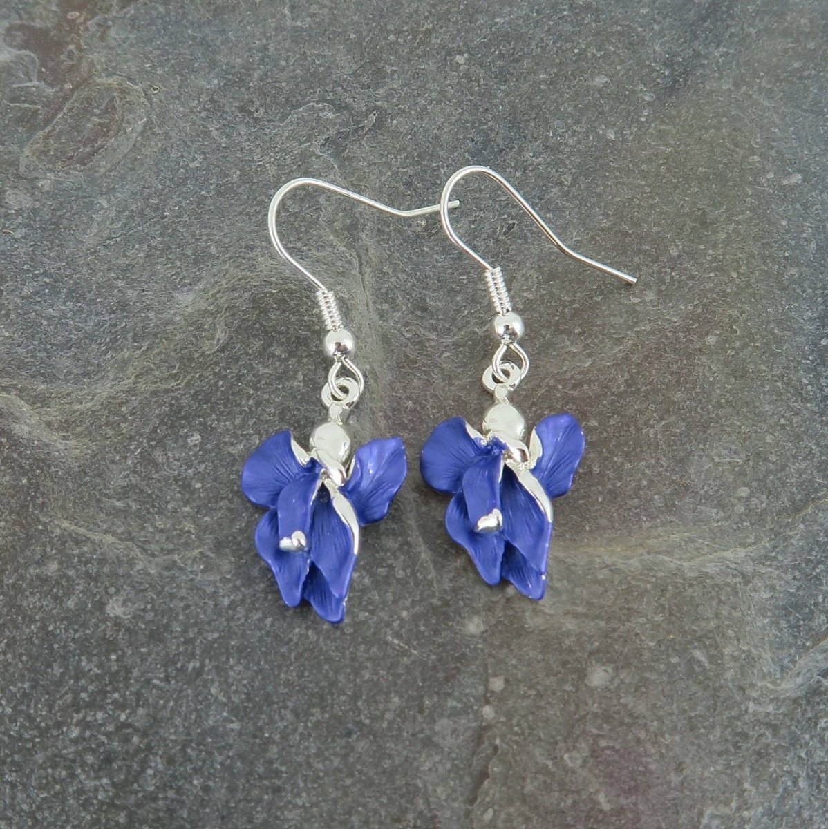 Iris Violet Blue Flower Drop Hook Earring - Pink Poodle Boutique - ATH629