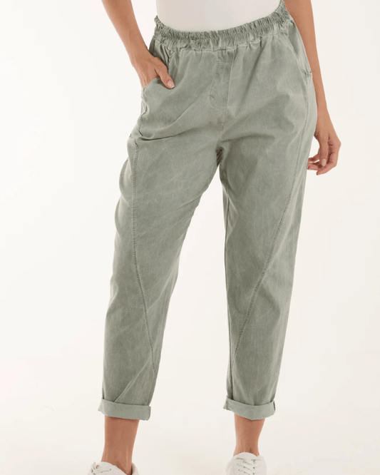 Khaki Green Washed Relaxed Fit Magic Trousers - Pink Poodle Boutique - NV3812IT003 - KHAKI