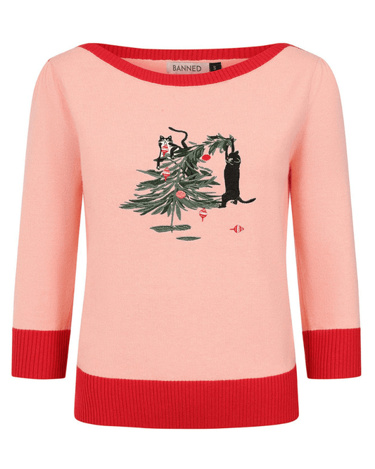 Kiki Purrfect Christmas Tree Cat Jumper - Pink Poodle Boutique - JP56271-S