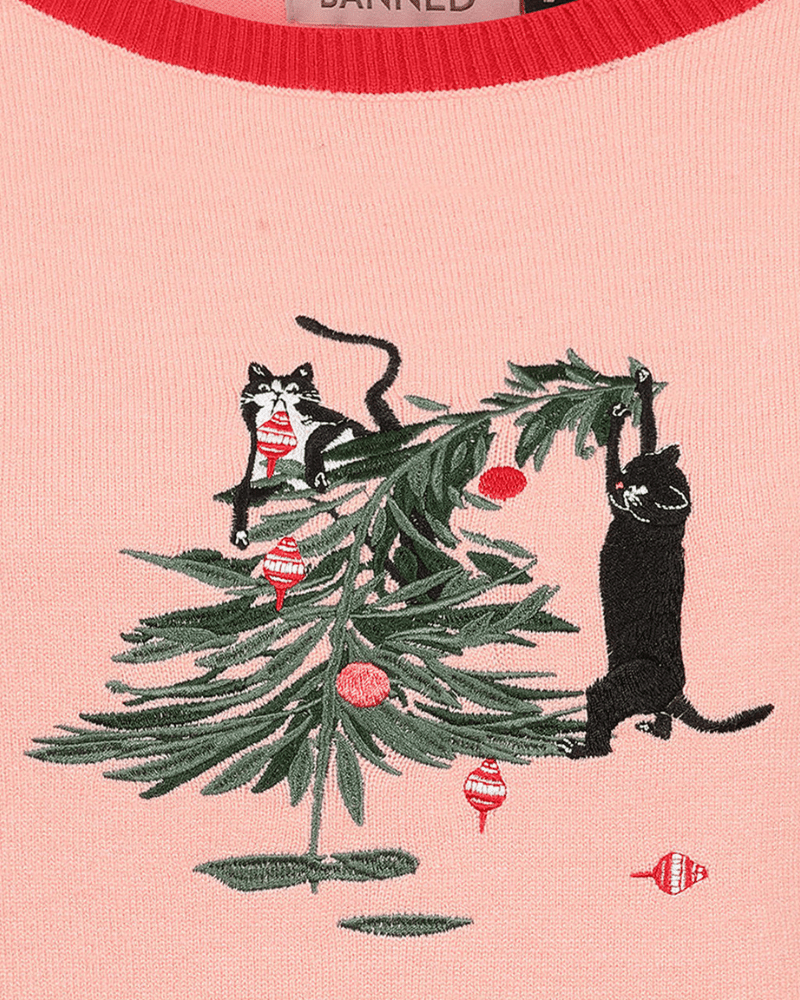Kiki Purrfect Christmas Tree Cat Jumper - Pink Poodle Boutique - JP56271-S