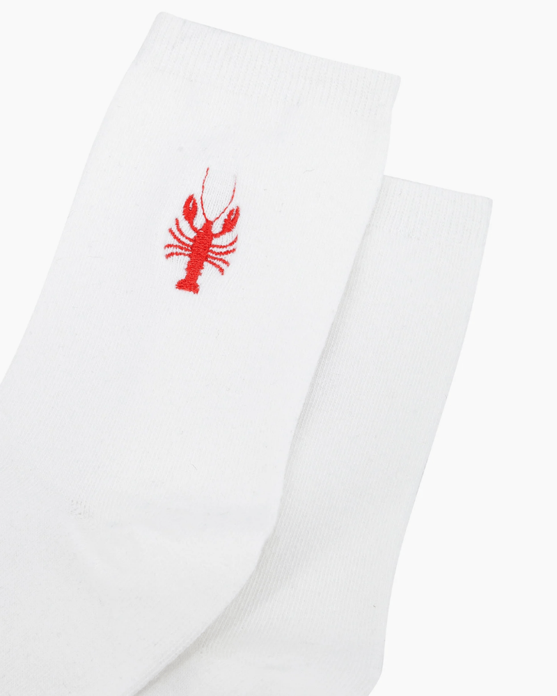 Lobster Embroidered Cotton Socks - Pink Poodle Boutique - 4530LOBWH