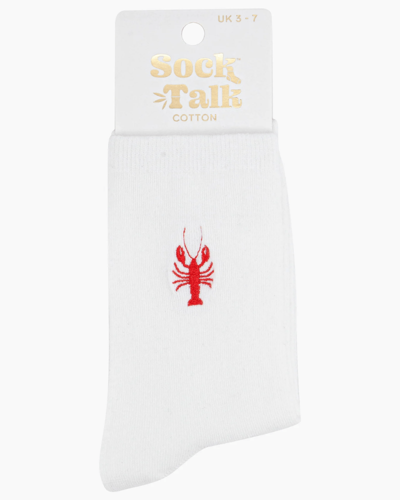 Lobster Embroidered Cotton Socks - Pink Poodle Boutique - 4530LOBWH