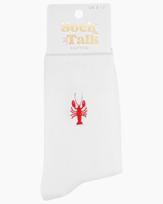 Lobster Embroidered Cotton Socks - Pink Poodle Boutique - 4530LOBWH