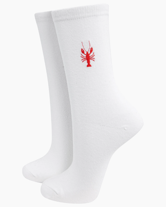 Lobster Embroidered Cotton Socks - Pink Poodle Boutique - 4530LOBWH