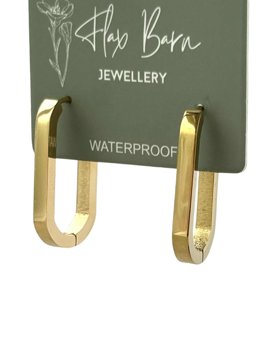 Tarnish Resistant Oblong Huggies in Gold