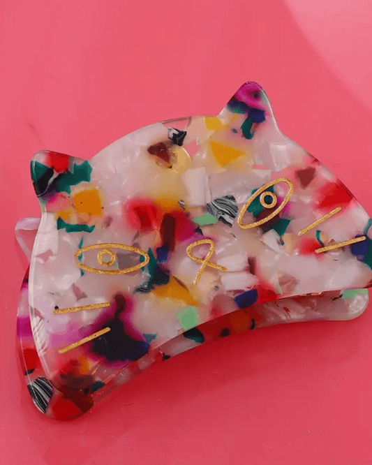 Multicoloured Cat Face Hair Claw - Pink Poodle Boutique - CLAW - CAT MULTI
