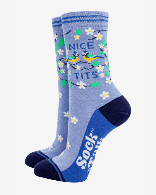 Nice Tits Combed Cotton Socks - Pink Poodle Boutique - 4535BIRDBL