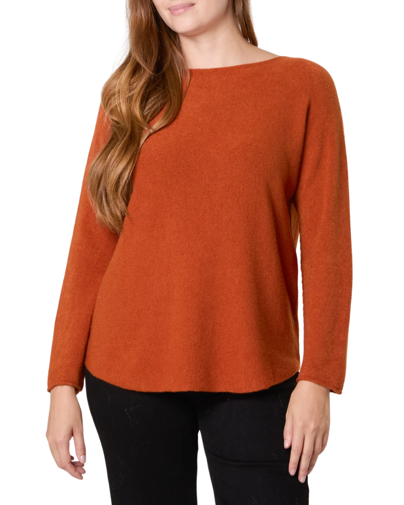 Round Neck Fine Knit Jumper in Rust
