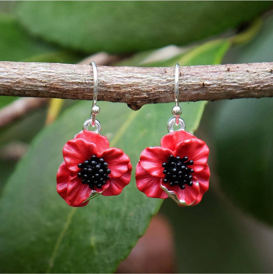 Red Poppy Flower Drop Hook Earrings - Pink Poodle Boutique - ATH589