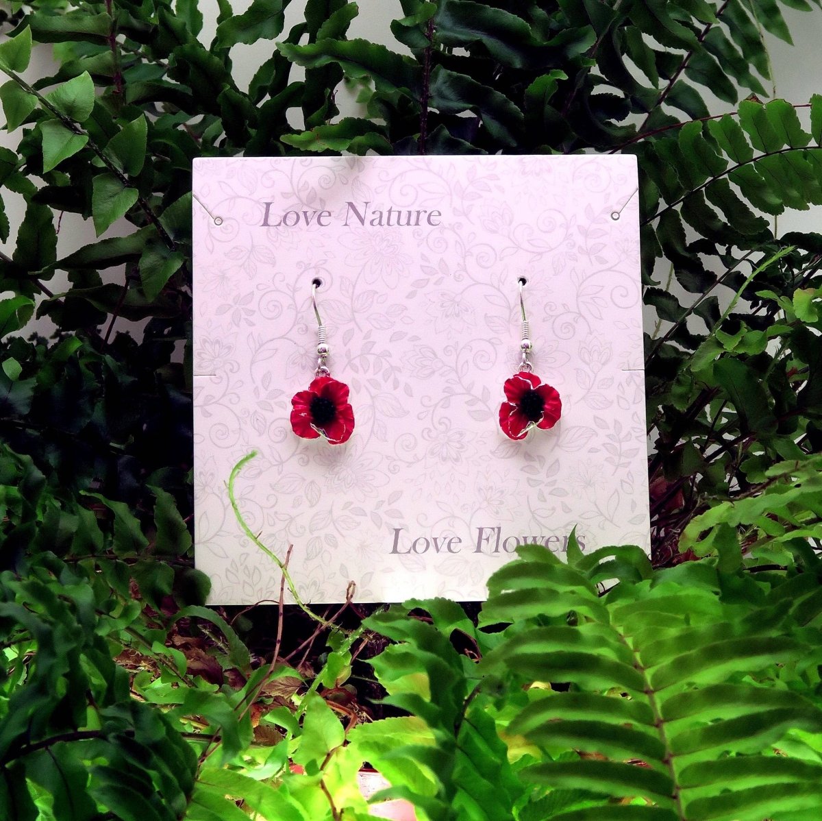 Red Poppy Flower Drop Hook Earrings - Pink Poodle Boutique - ATH589